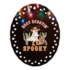 Retro Western Halloween Cowboy Ghost Boot Scootin Spooky Ceramic Oval Ornament