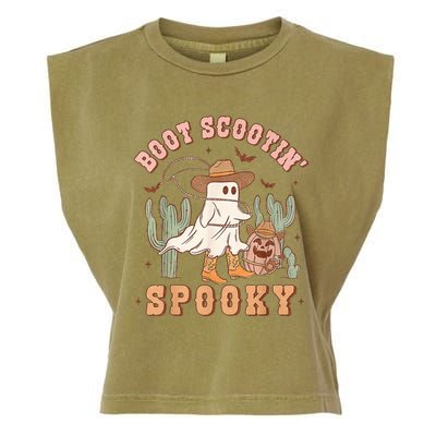 Retro Western Halloween Cowboy Ghost Boot Scootin Spooky Garment-Dyed Women's Muscle Tee