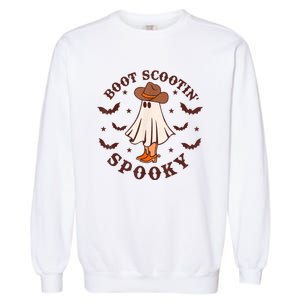 Retro Western Halloween Cute Ghost Funny Boot Scootin Spooky Garment-Dyed Sweatshirt