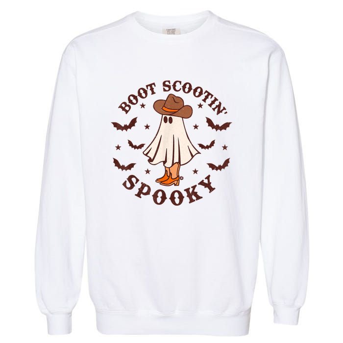 Retro Western Halloween Cute Ghost Funny Boot Scootin Spooky Garment-Dyed Sweatshirt