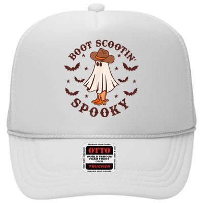 Retro Western Halloween Cute Ghost Funny Boot Scootin Spooky High Crown Mesh Back Trucker Hat