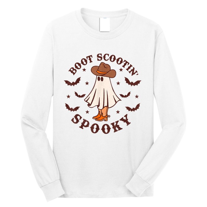 Retro Western Halloween Cute Ghost Funny Boot Scootin Spooky Long Sleeve Shirt