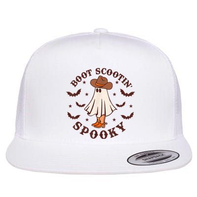 Retro Western Halloween Cute Ghost Funny Boot Scootin Spooky Flat Bill Trucker Hat