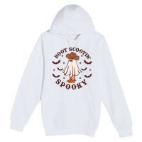 Retro Western Halloween Cute Ghost Funny Boot Scootin Spooky Premium Pullover Hoodie