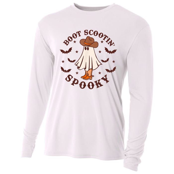 Retro Western Halloween Cute Ghost Funny Boot Scootin Spooky Cooling Performance Long Sleeve Crew