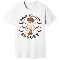 Retro Western Halloween Cute Ghost Funny Boot Scootin Spooky Premium T-Shirt