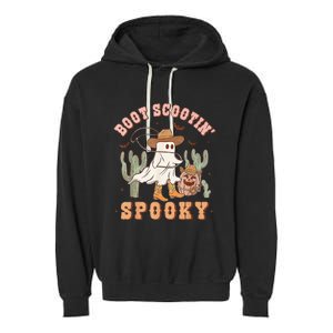 Retro Western Halloween Cow Ghost Boot Scootin Spooky Garment-Dyed Fleece Hoodie