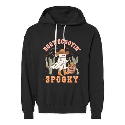 Retro Western Halloween Cow Ghost Boot Scootin Spooky Garment-Dyed Fleece Hoodie