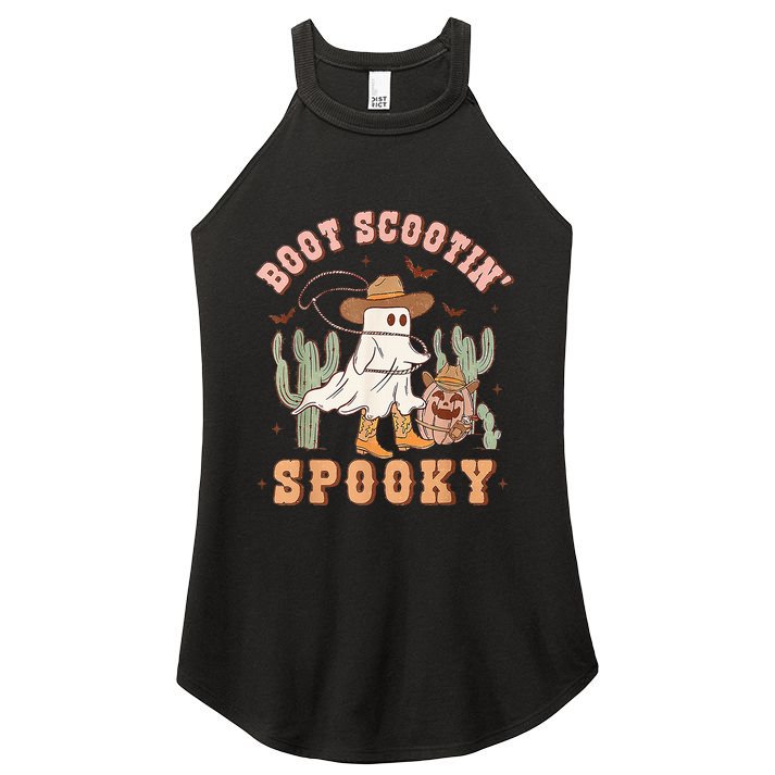 Retro Western Halloween Cow Ghost Boot Scootin Spooky Women's Perfect Tri Rocker Tank