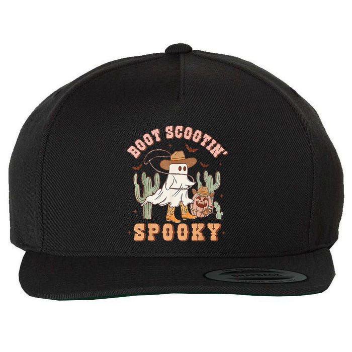 Retro Western Halloween Cow Ghost Boot Scootin Spooky Wool Snapback Cap
