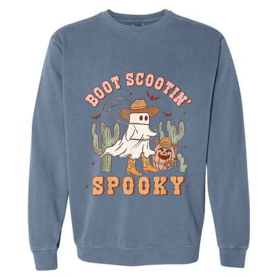Retro Western Halloween Cow Ghost Boot Scootin Spooky Garment-Dyed Sweatshirt