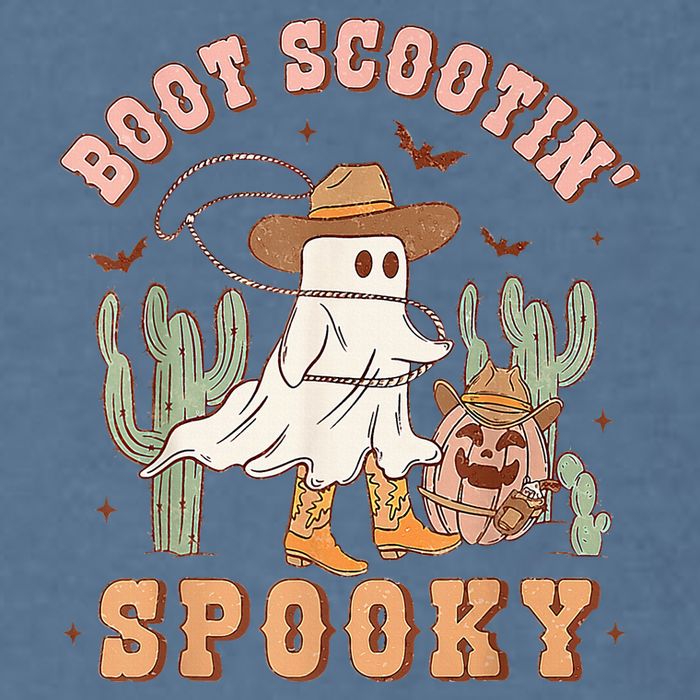 Retro Western Halloween Cow Ghost Boot Scootin Spooky Garment-Dyed Sweatshirt