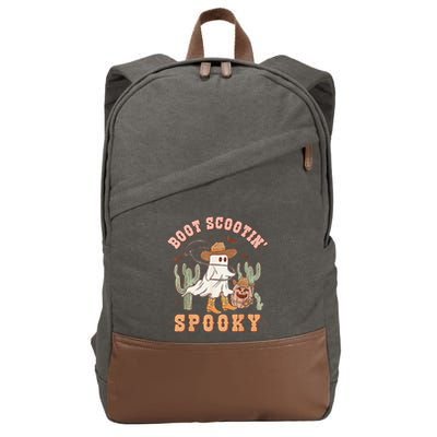 Retro Western Halloween Cow Ghost Boot Scootin Spooky Cotton Canvas Backpack