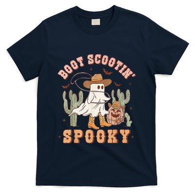 Retro Western Halloween Cow Ghost Boot Scootin Spooky T-Shirt