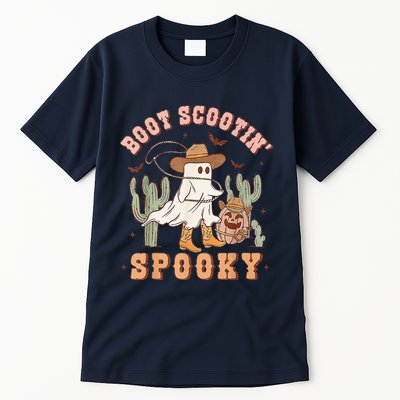 Retro Western Halloween Cow Ghost Boot Scootin Spooky Tall T-Shirt