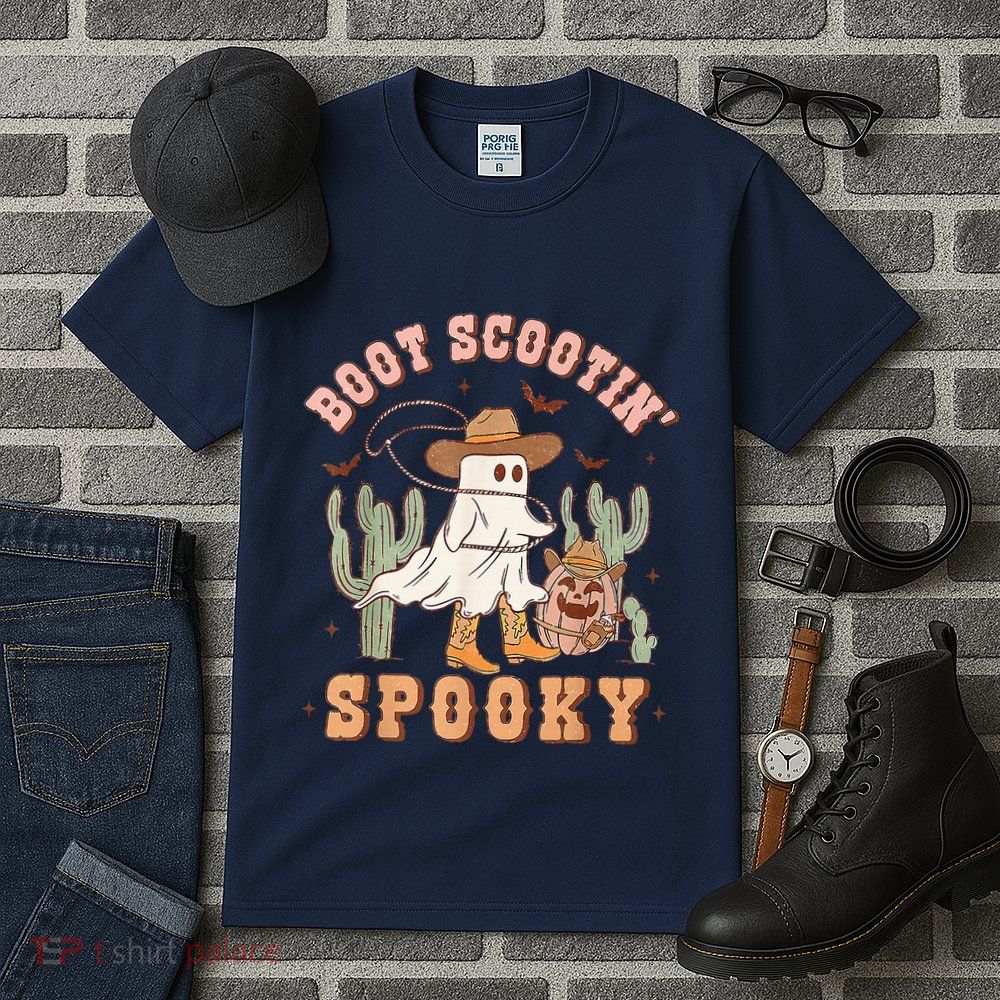 Retro Western Halloween Cow Ghost Boot Scootin Spooky Tall T-Shirt