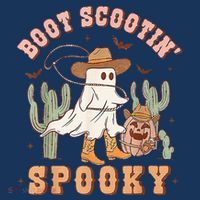 Retro Western Halloween Cow Ghost Boot Scootin Spooky Sustainable Bucket Hat