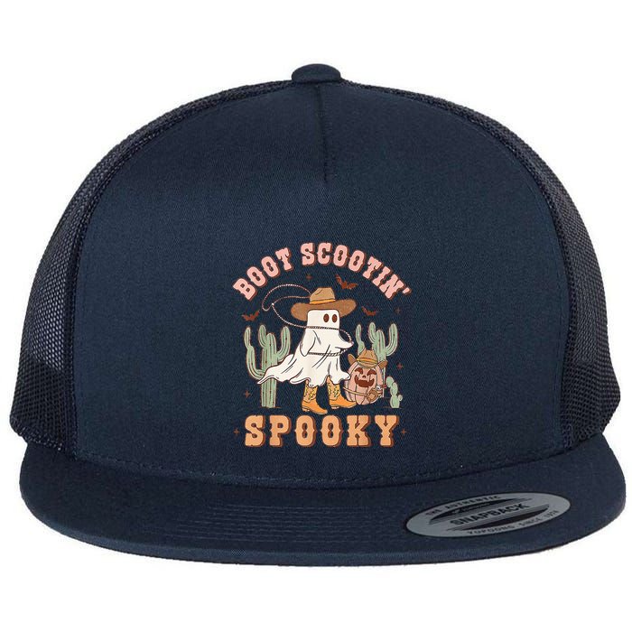 Retro Western Halloween Cow Ghost Boot Scootin Spooky Flat Bill Trucker Hat