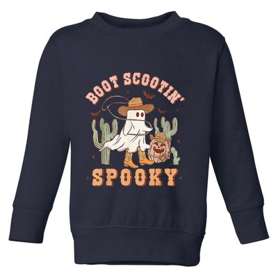 Retro Western Halloween Cow Ghost Boot Scootin Spooky Toddler Sweatshirt