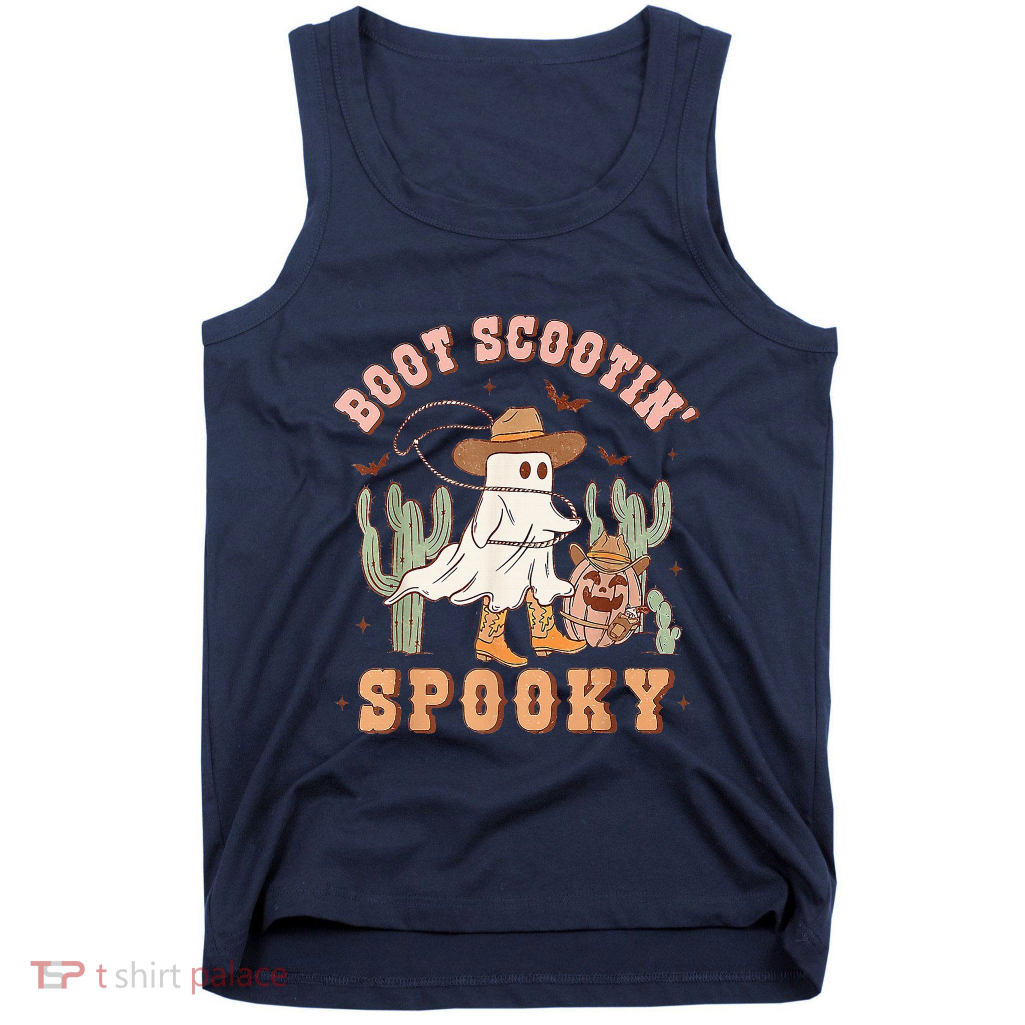Retro Western Halloween Cow Ghost Boot Scootin Spooky Tank Top