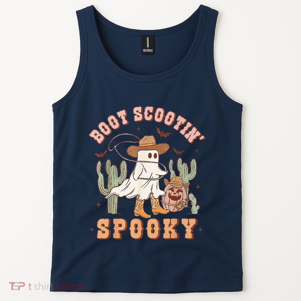 Retro Western Halloween Cow Ghost Boot Scootin Spooky Tank Top