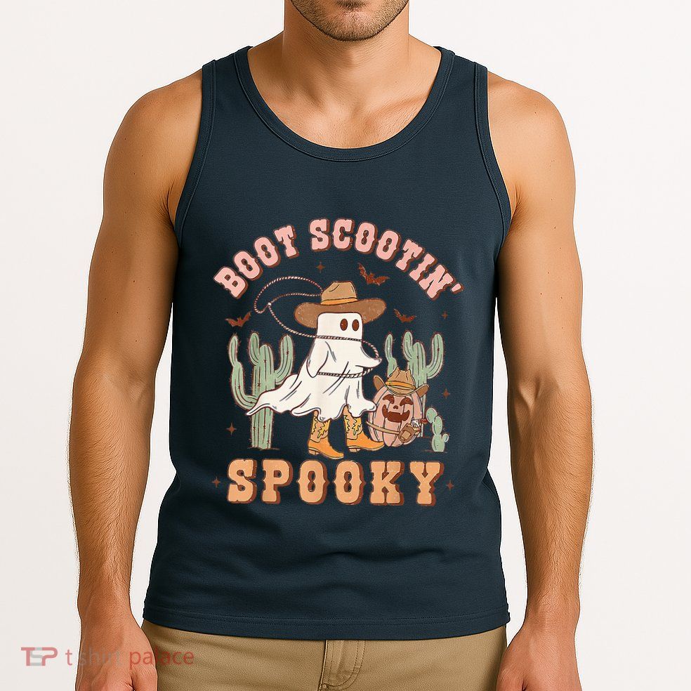 Retro Western Halloween Cow Ghost Boot Scootin Spooky Tank Top