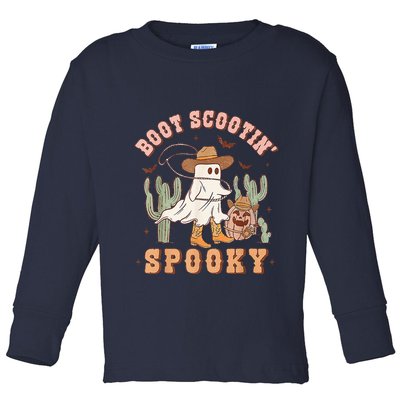 Retro Western Halloween Cow Ghost Boot Scootin Spooky Toddler Long Sleeve Shirt