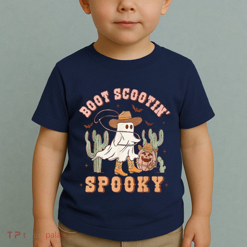 Retro Western Halloween Cow Ghost Boot Scootin Spooky Toddler T-Shirt