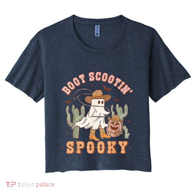 Retro Western Halloween Cow Ghost Boot Scootin Spooky Crop Top