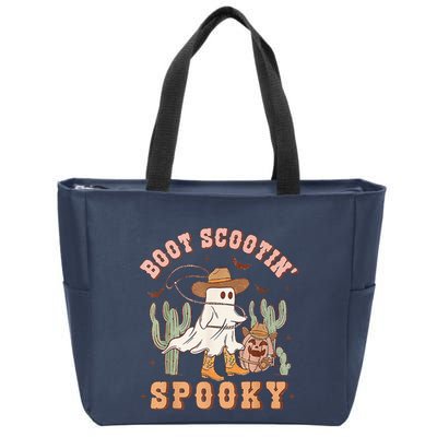 Retro Western Halloween Cow Ghost Boot Scootin Spooky Zip Tote Bag