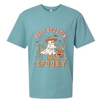 Retro Western Halloween Cow Ghost Boot Scootin Spooky Sueded Cloud Jersey T-Shirt