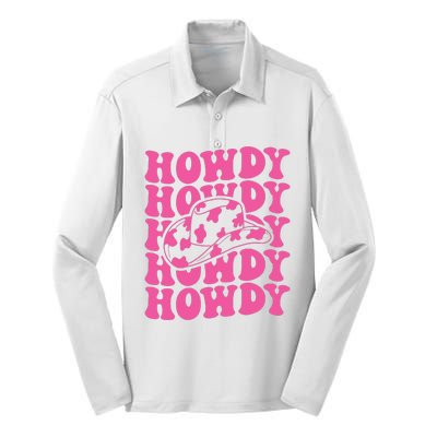 Rodeo White Howdy Western Retro Cow Hat Southern Cow Silk Touch Performance Long Sleeve Polo