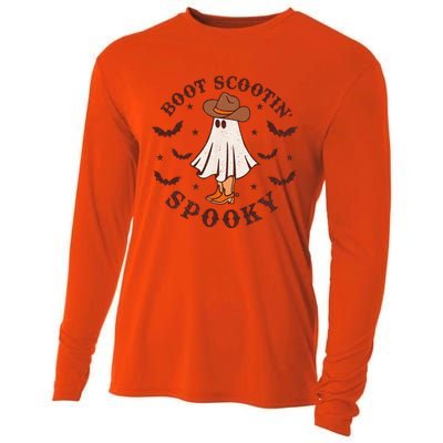 Retro Western Halloween Cute Ghost Funny Boot Scootin Spooky Cooling Performance Long Sleeve Crew