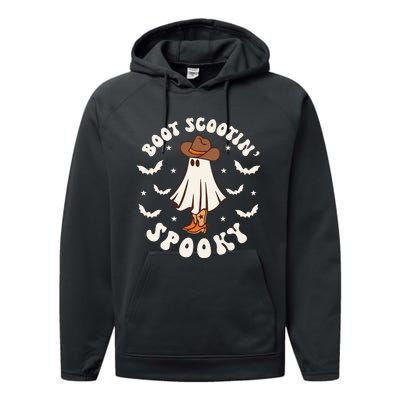 Retro Western Halloween Cute Ghost Funny Boot Scootin Spooky Performance Fleece Hoodie