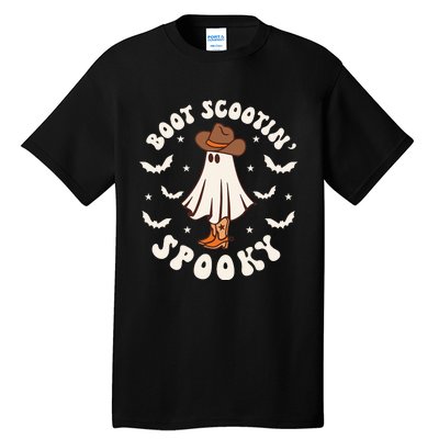 Retro Western Halloween Cute Ghost Funny Boot Scootin Spooky Tall T-Shirt