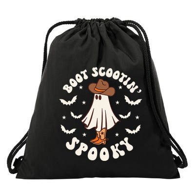 Retro Western Halloween Cute Ghost Funny Boot Scootin Spooky Drawstring Bag
