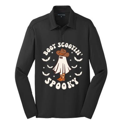 Retro Western Halloween Cute Ghost Funny Boot Scootin Spooky Silk Touch Performance Long Sleeve Polo