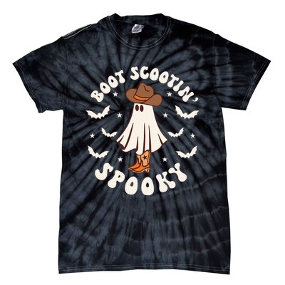 Retro Western Halloween Cute Ghost Funny Boot Scootin Spooky Tie-Dye T-Shirt