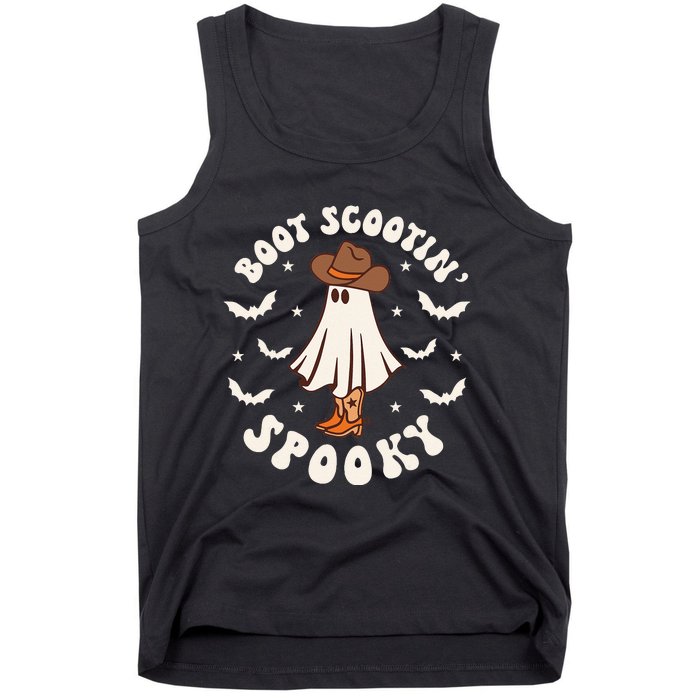 Retro Western Halloween Cute Ghost Funny Boot Scootin Spooky Tank Top