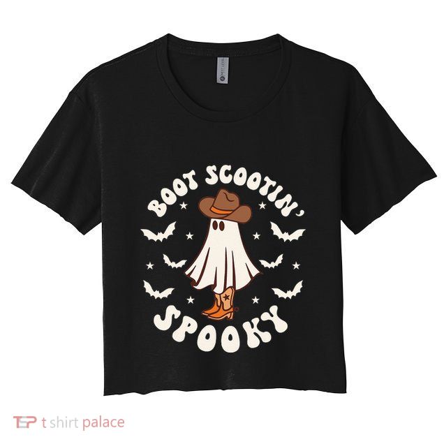 Retro Western Halloween Cute Ghost Funny Boot Scootin Spooky Crop Top