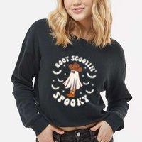 Retro Western Halloween Cute Ghost Funny Boot Scootin Spooky Cropped Pullover Crew