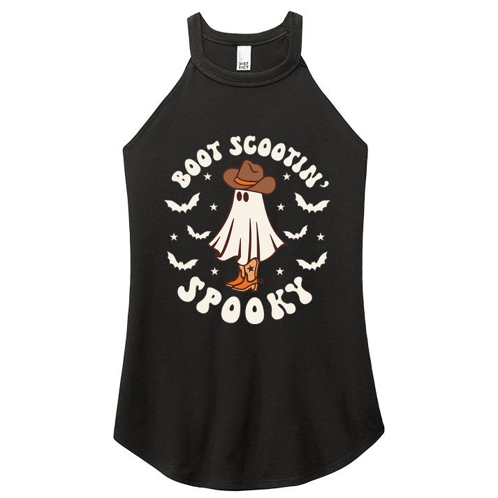 Retro Western Halloween Cute Ghost Funny Boot Scootin Spooky Women's Perfect Tri Rocker Tank