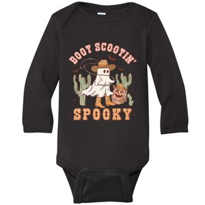 Retro Western Halloween Cowboy Ghost Boot Scootin Spooky Baby Long Sleeve Bodysuit