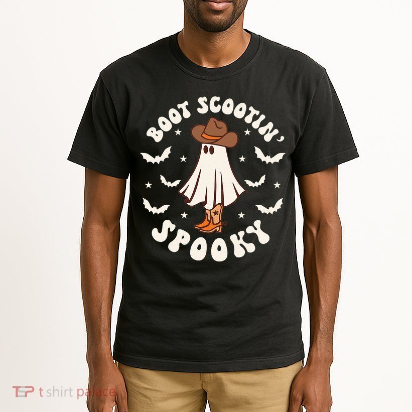 Retro Western Halloween Cute Ghost Funny Boot Scootin Spooky Tall T-Shirt