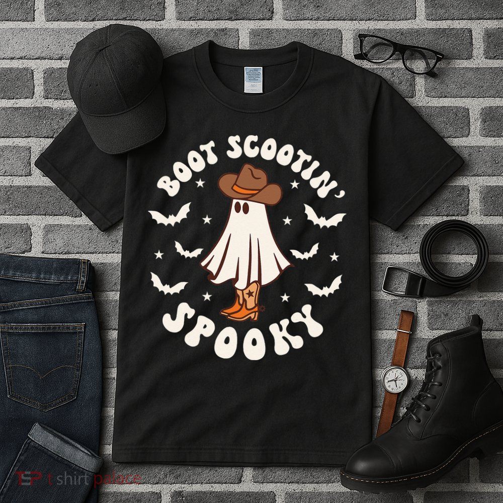 Retro Western Halloween Cute Ghost Funny Boot Scootin Spooky Tall T-Shirt