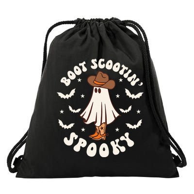 Retro Western Halloween Cute Ghost Funny Boot Scootin Spooky Drawstring Bag