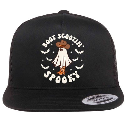Retro Western Halloween Cute Ghost Funny Boot Scootin Spooky Flatbill Hat