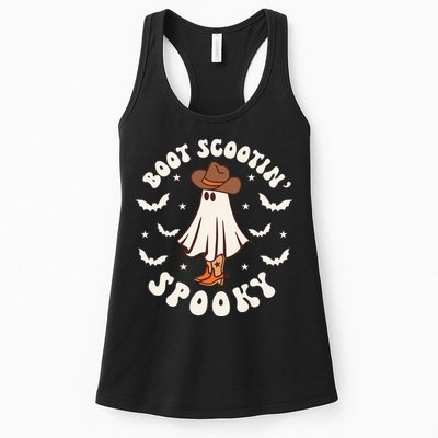 Retro Western Halloween Cute Ghost Funny Boot Scootin Spooky Womens Tank Top
