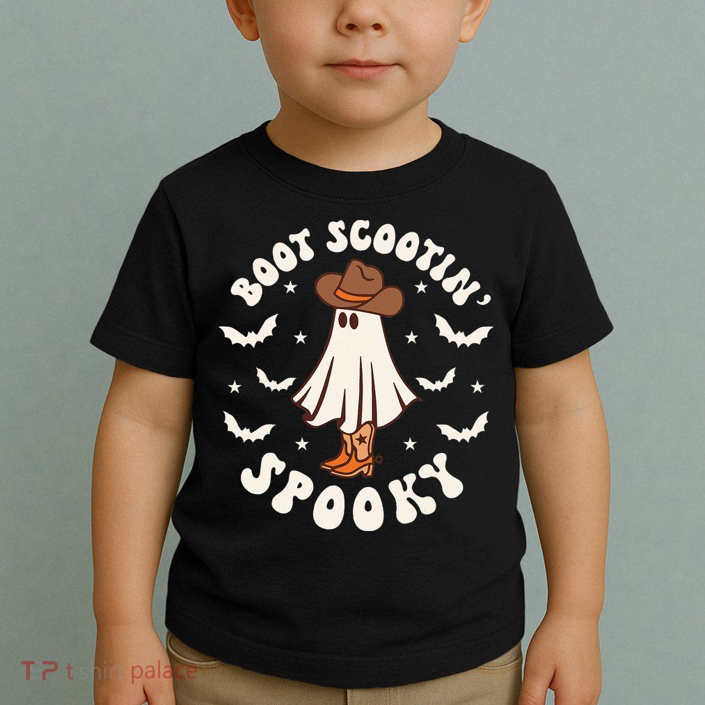 Retro Western Halloween Cute Ghost Funny Boot Scootin Spooky Toddler T-Shirt