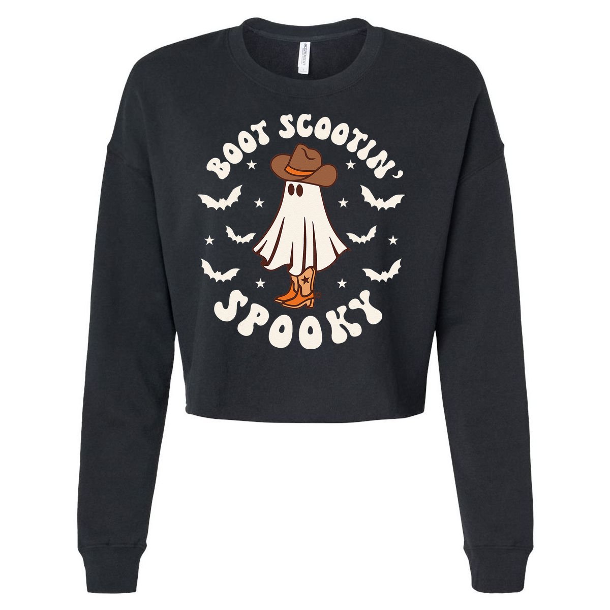 Retro Western Halloween Cute Ghost Funny Boot Scootin Spooky Cropped Pullover Crew